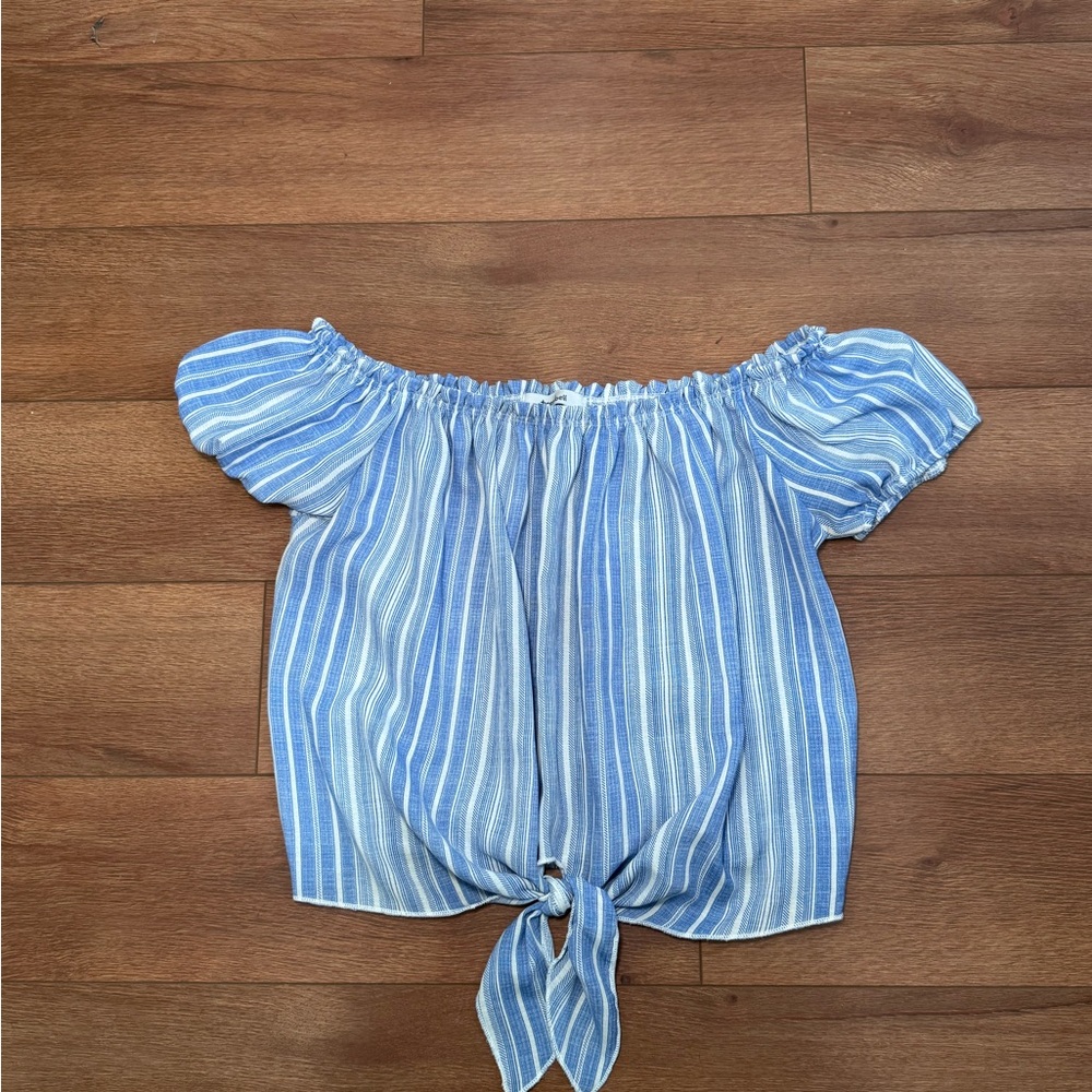 Blue Striped Off-Shoulder Top